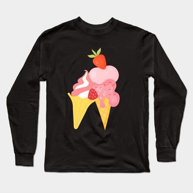 strawberry ice cream Long Sleeve T-Shirt by designfurry 